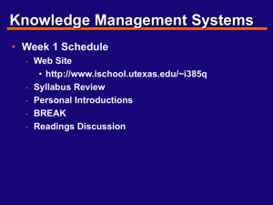 Course Overview, Introduction, Review of Knowledge Management Concepts