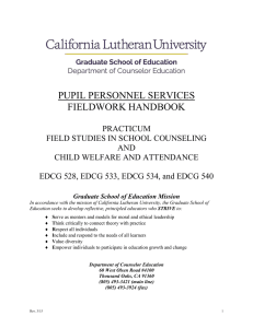 PUPIL PERSONNEL SERVICES FIELDWORK HANDBOOK