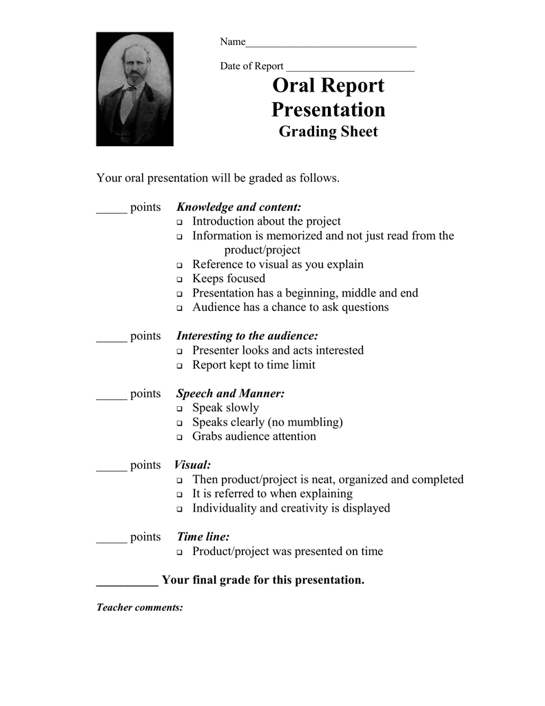 oral presentation marking sheet