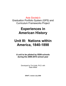 Project-Based Learning Unit of Study:"Nations within America, 1840-1898 CE"