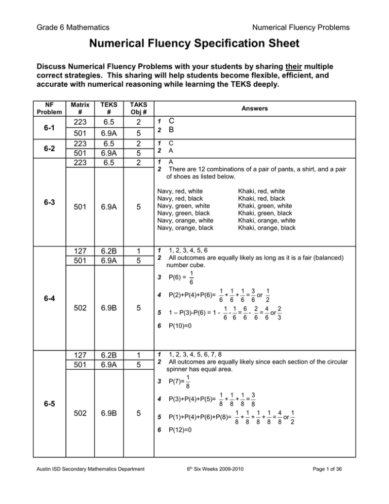6th Grade 6th 6 Weeks Numercial Fluency