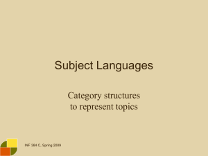 Subject Languages Category structures to represent topics INF 384 C, Spring 2009