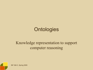 Ontologies Knowledge representation to support computer reasoning INF 384 C, Spring 2009