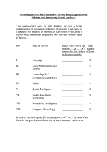 “Learning Interest Questionnaire” Record Sheet (Applicable to