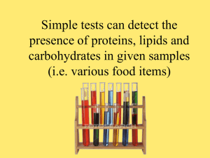 Simple tests can detect the presence of proteins, lipids and