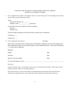 CONTRACT FOR UNIVERSITY STUDIES CREDIT FOR STUDY ABROAD