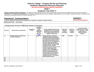 – Program Review and Planning Palomar College Academic Department Resource Requests YEAR 1