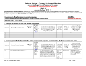 – Program Review and Planning Palomar College Academic Department Resource Requests YEAR 1