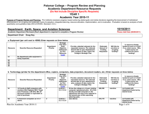 – Program Review and Planning Palomar College Academic Department Resource Requests YEAR 1