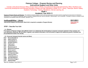 – Program Review and Planning Palomar College Instructional Support and Other Units