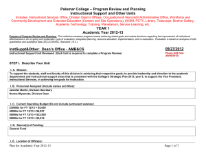 – Program Review and Planning Palomar College Instructional Support and Other Units