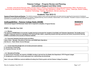 – Program Review and Planning Palomar College Instructional Support and Other Units