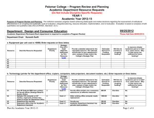 – Program Review and Planning Palomar College Academic Department Resource Requests YEAR 1