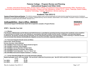 – Program Review and Planning Palomar College Instructional Support and Other Units