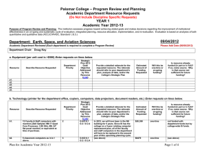 – Program Review and Planning Palomar College Academic Department Resource Requests YEAR 1