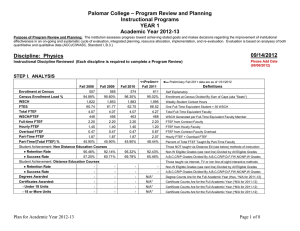 – Program Review and Planning Palomar College Instructional Programs YEAR 1