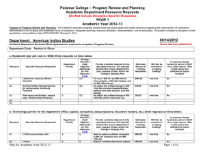 – Program Review and Planning Palomar College Academic Department Resource Requests YEAR 1