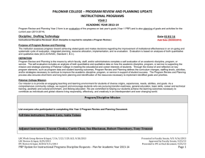 PALOMAR COLLEGE &ndash; PROGRAM REVIEW AND PLANNING UPDATE INSTRUCTIONAL PROGRAMS YEAR 2