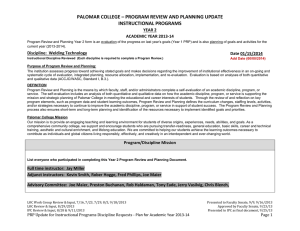 PALOMAR COLLEGE &ndash; PROGRAM REVIEW AND PLANNING UPDATE INSTRUCTIONAL PROGRAMS YEAR 2
