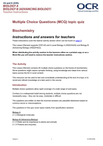 Biochemistry - MCQ topic quiz - Lesson element (DOC, 654KB) New 29/03/2016