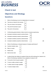 AS Level Business - Objectives and strategy - Check in test (DOCX, 179KB) 29/02/2016