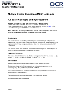 Basic concepts and hydrocarbons - MCQ topic quiz - Lesson element (DOC, 306KB) Updated 29/03/2016