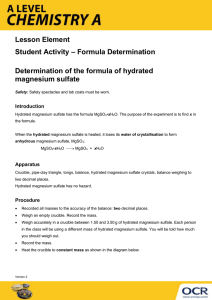 Determination of the formula of hydrated magnesium sulfate - Activity - Lesson element (DOCX, 152KB)
