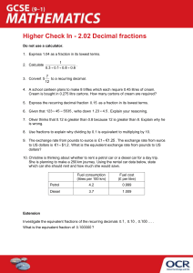 Higher Topic Check In 2.02 - Decimal fractions (DOCX, 595KB) New 03/05/2016