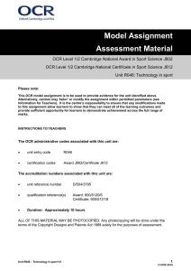 Unit R046 - Technology in sport - Model assignment 1 (DOC, 249KB)