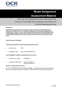 Unit R052 - Developing sports skills - Model assignment 2 (DOC, 344KB)
