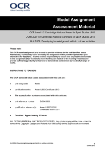 Unit R056 - Developing knowledge and skills in outdoor activities - Model assignment 1 (DOC, 256KB)