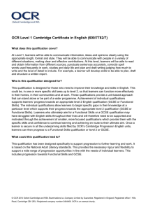 OCR Level 1 Cambridge Certificate in English (600/7782/7)