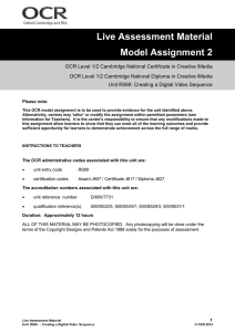 Unit R089 - Creating a digital video sequence - Model assignment 2 (DOC, 315KB)