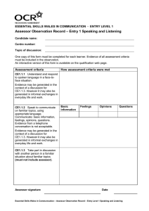 Entry level 1 - Assessor observation record - Speaking and listening (DOC, 135KB)