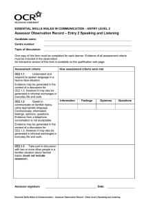 Entry level 2 - Assessor observation record - Speaking and listening (DOC, 135KB)