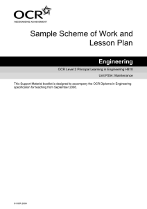 Unit F554 - Maintenance - Scheme of work and lesson plans - Sample (DOC, 424KB)