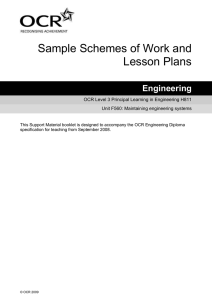 Unit F560 - Maintaining engineering systems - Scheme of work and lesson plans - Sample (DOC, 588KB)