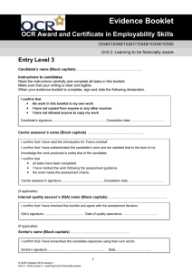 Entry Level 3 - Unit 02 - Learning to be financially aware - Evidence booklet (DOC, 173KB)