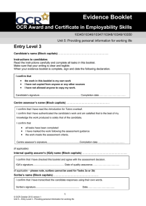 Entry Level 3 - Unit 05 - Providing personal information for working life - Evidence booklet (DOC, 190KB)