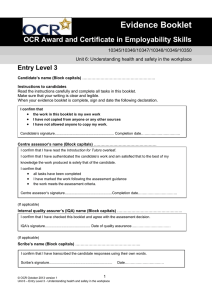 Entry Level 3 - Unit 06 - Understanding health and safety in the workplace - Evidence booklet (DOC, 158KB)