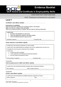 Level 1 - Unit 08 - Preparing for and learning from a job search - Evidence booklet (DOC, 162KB)