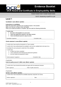 Evidence Booklet OCR Award and Certificate in Employability Skills Level 1