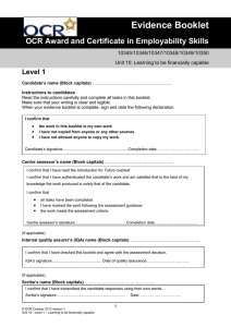 Level 1 - Unit 10 - Learning to be financially capable - Evidence booklet (DOC, 181KB)