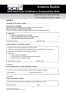 Level 2 - Unit 14 - Assessing myself for a career - Evidence booklet (DOC, 161KB)