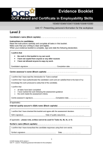 Level 2 - Unit 17 - Presenting personal information for the workplace - Evidence booklet (DOC, 219KB)