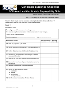 Level 1 - Unit 08 - Preparing for and learning from a job search - Evidence checklist (DOC, 66KB)