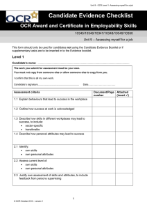 Level 1 - Unit 09 - Assessing myself for a job - Evidence checklist (DOC, 81KB)