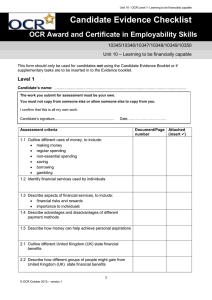 Level 1 - Unit 10 - Learning to be financially capable - Evidence checklist (DOC, 67KB)