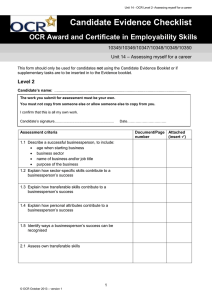 Level 2 - Unit 14 - Assessing myself for a career - Evidence checklist (DOC, 83KB)