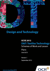 Unit A575 - Sustainability and technical aspects of designing and making - Sample scheme of work and lesson plan booklet (DOC, 477KB)